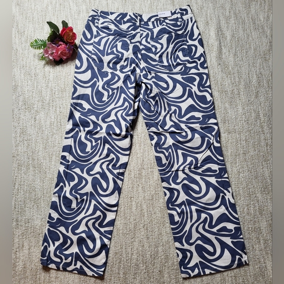 Retro Funky Blue and White Swirl High Rise Skate Jeans Size 1X - Picture 6 of 7